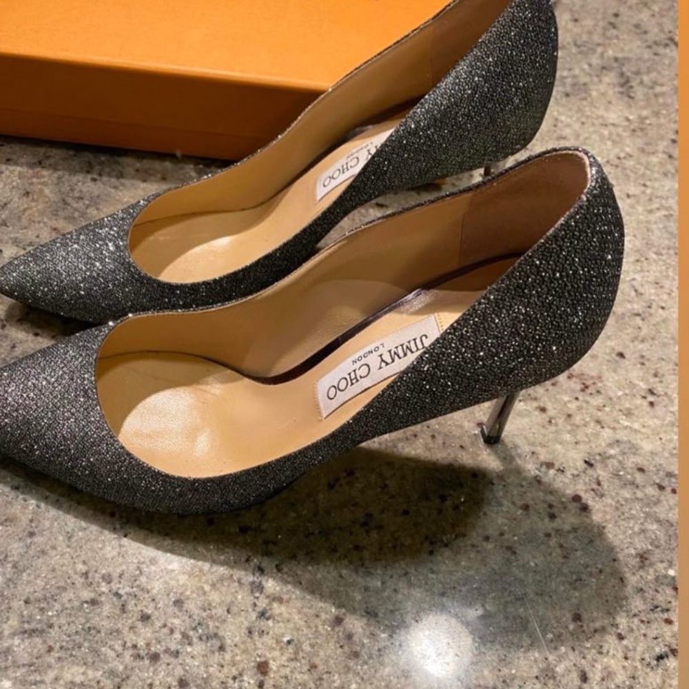 Jimmy Choo Grey Glitter Heels